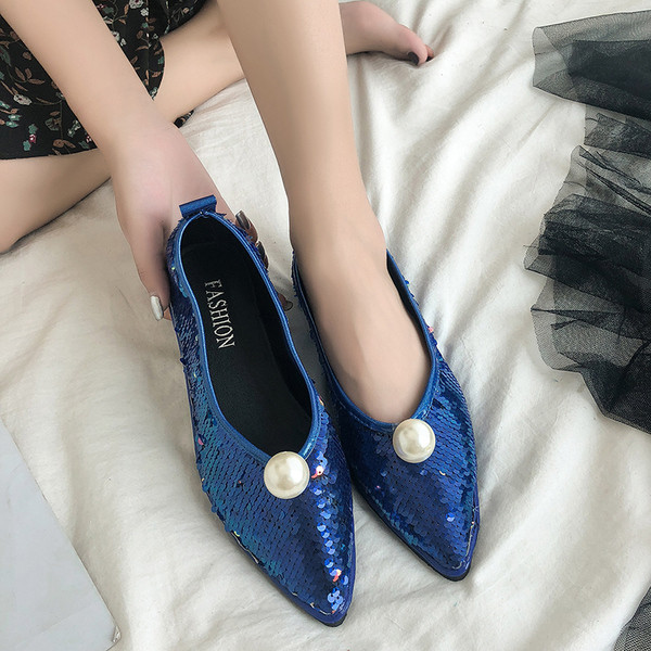 NOI pantofi eleganti de dama cu paiete si perla in doua culori