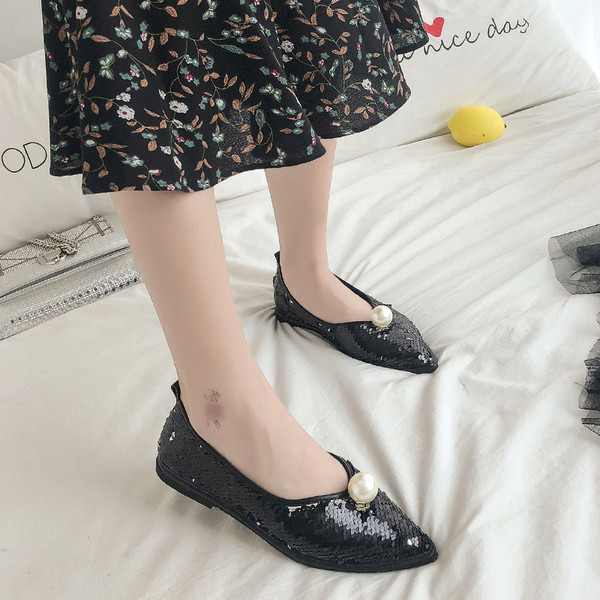 NOI pantofi eleganti de dama cu paiete si perla in doua culori