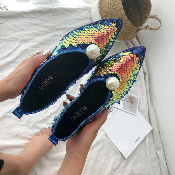 NOI pantofi eleganti de dama cu paiete si perla in doua culori