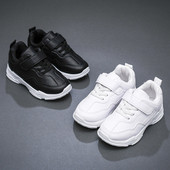 Tenisi casual pentru copii din piele ecologica de culoare alb si negru potriviti pentru fete si baieti