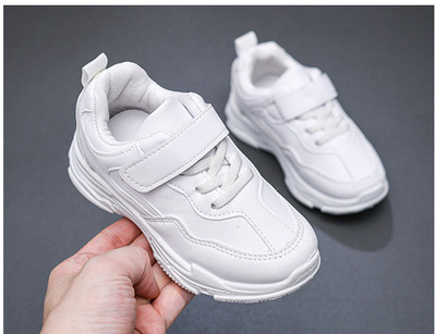 Tenisi casual pentru copii din piele ecologica de culoare alb si negru potriviti pentru fete si baieti