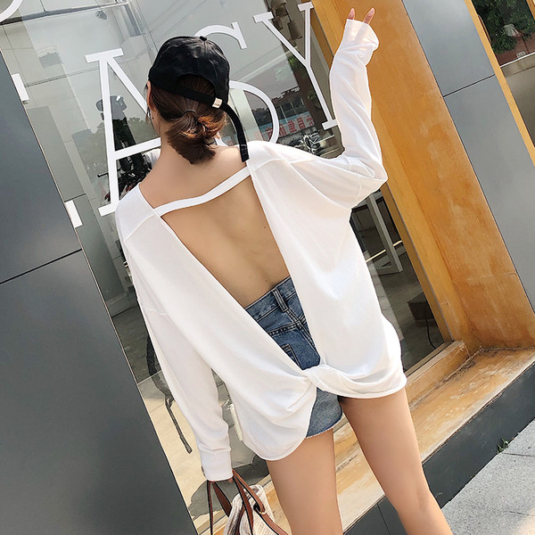 Μακρύ γυναικεία μπλούζα με ανοιχτή πλάτη σε διάφορα χρώματα