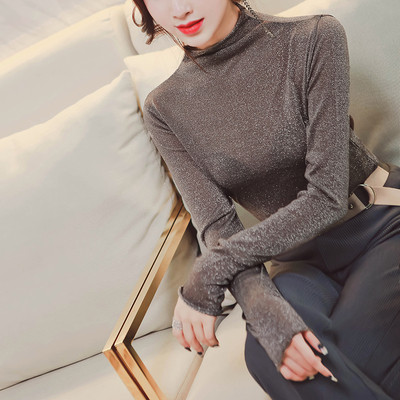 Bluza de dama eleganta cu guler semi-inalt in doua culori