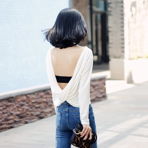 Елегантна дамска блуза с ефектен гръб в два цвята 