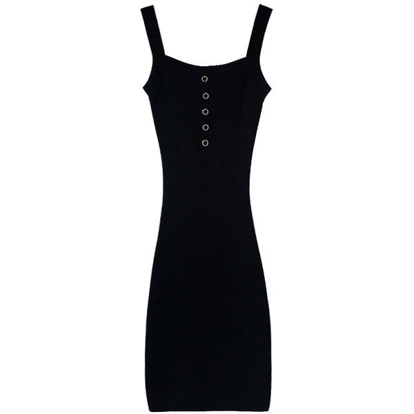 Дамска ежедневна рокля с копчета в черен цвят