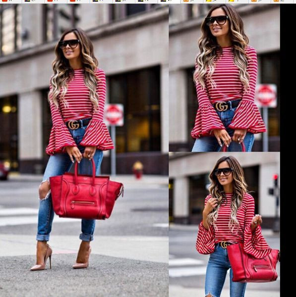 HIT Μοντέρνα γυναικεία μπλούζα  με λωτό μανίκι σε κόκκινο  χρώμα