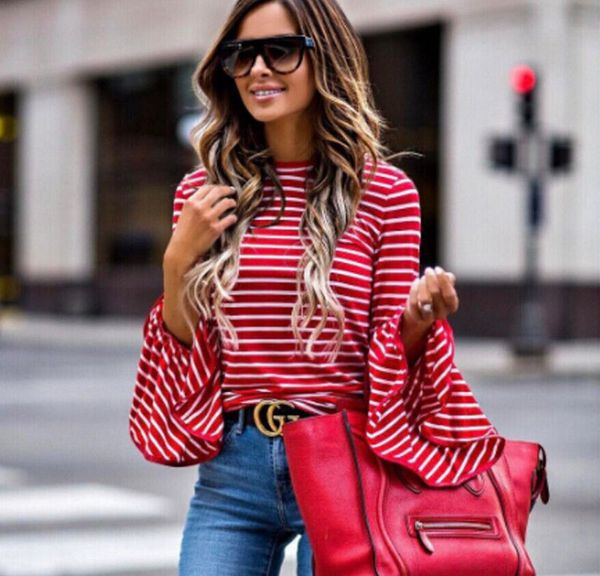 HIT Μοντέρνα γυναικεία μπλούζα  με λωτό μανίκι σε κόκκινο  χρώμα