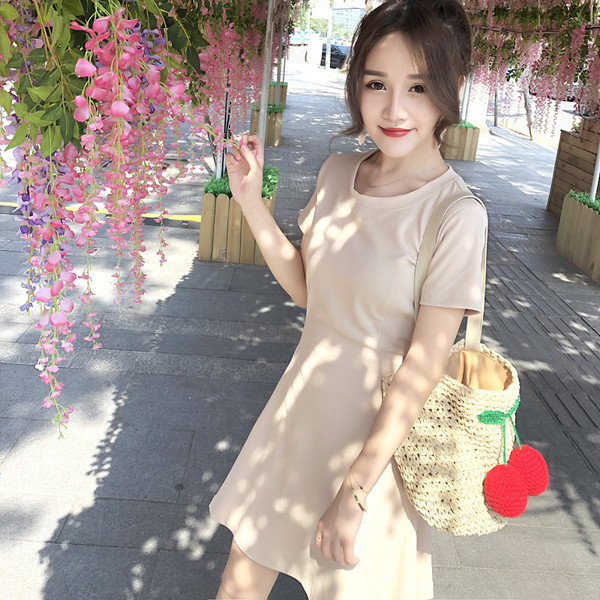 Καθημερινό γυναικείο κοντό φόρεμα με κοντό μανίκι σε δύο χρώματα