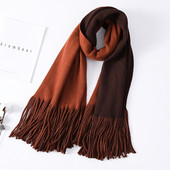 Esarfa de dama bicolor din bumbac cu franjuri