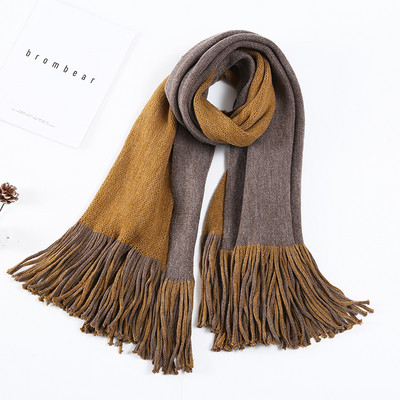 Esarfa de dama bicolor din bumbac cu franjuri