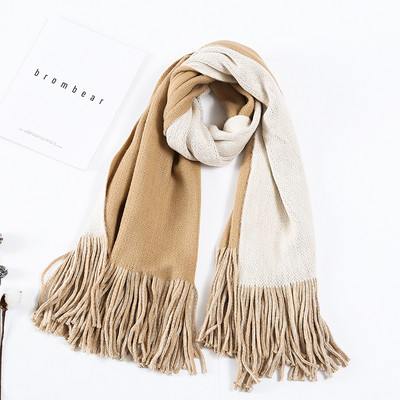 Esarfa de dama bicolor din bumbac cu franjuri