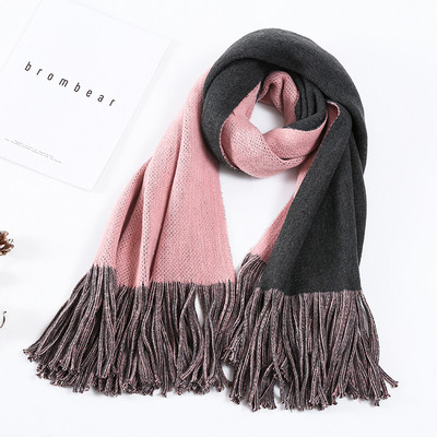 Esarfa de dama bicolor din bumbac cu franjuri