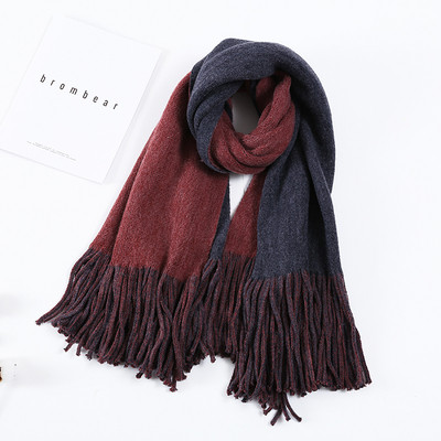 Esarfa de dama bicolor din bumbac cu franjuri