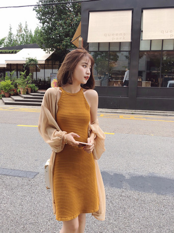 Ежедневна дамска рокля в цвят горчица