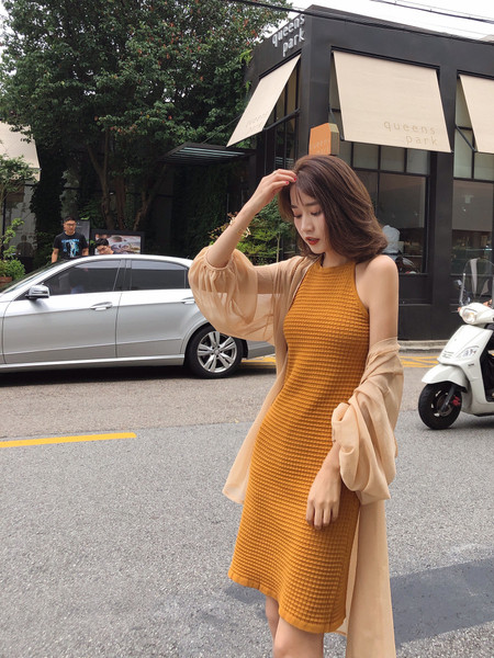 Ежедневна дамска рокля в цвят горчица