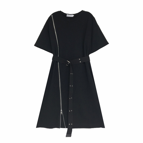 Небрежна дамска рокля със страничен цип и колан