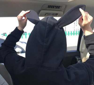 Спортно-ежедневна  дамска блуза с 3D елемент на качулката в два цвята 