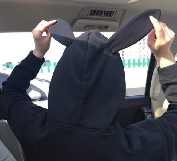 Спортно-ежедневна  дамска блуза с 3D елемент на качулката в два цвята 