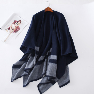 Női gyapjú poncsó sötétkék színben