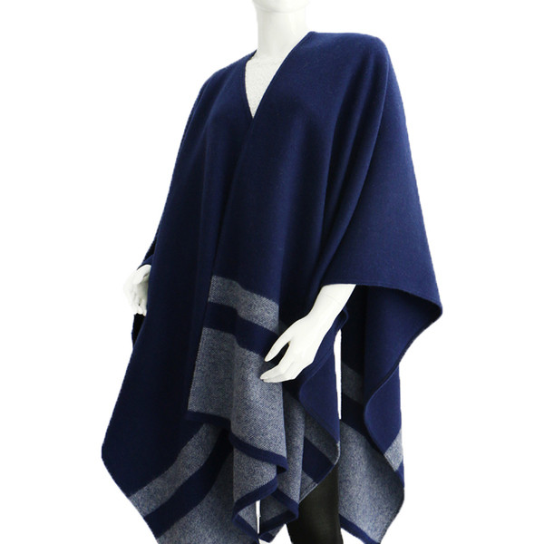 Női gyapjú poncsó sötétkék színben