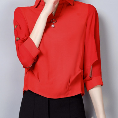 Cămașă de damă elegantă cu broderie în patru culori