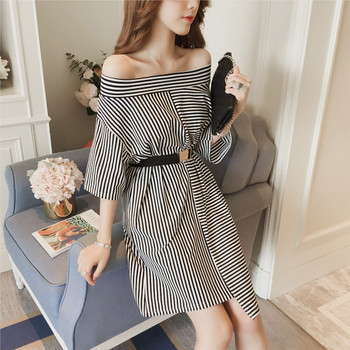 Casual γυναικείο ριγέ φόρεμα σε δύο χρώματα