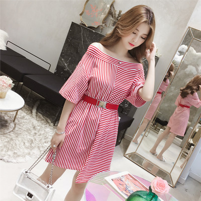 Casual γυναικείο ριγέ φόρεμα σε δύο χρώματα