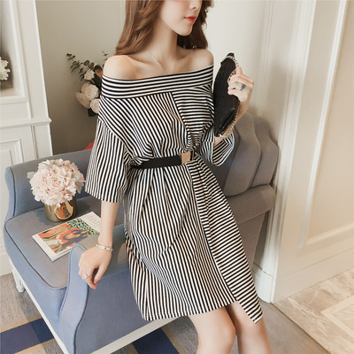 Casual γυναικείο ριγέ φόρεμα σε δύο χρώματα