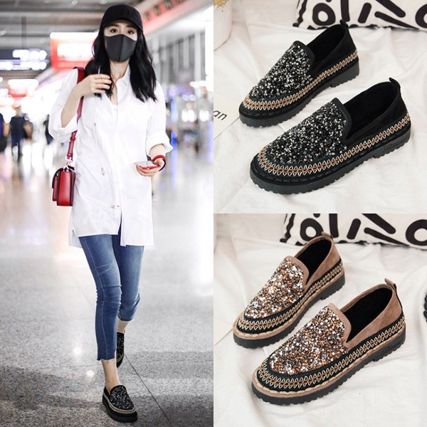 Mocasini moderni de dama cu pietre decorative mici in negru si maro