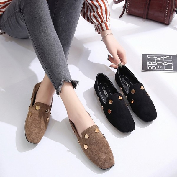 Mocasini casual dama cu elemente metalice in negru si maro