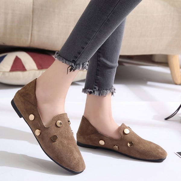 Mocasini casual dama cu elemente metalice in negru si maro