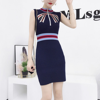 Κομψό γυναικείο φόρεμα με διακόσμηση και φερμουάρ σε δύο χρώματα