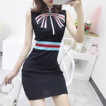 Κομψό γυναικείο φόρεμα με διακόσμηση και φερμουάρ σε δύο χρώματα