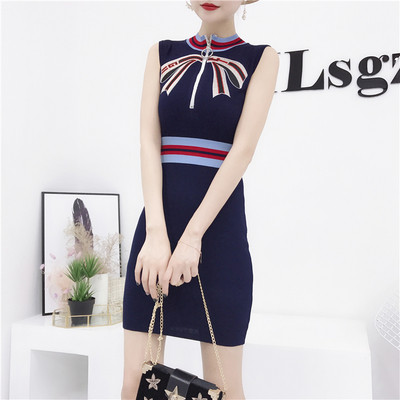 Κομψό γυναικείο φόρεμα με διακόσμηση και φερμουάρ σε δύο χρώματα