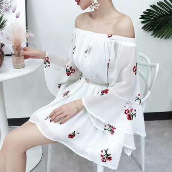 Casual γυναικείο φόρεμα σε λευκό με floral μοτίβα