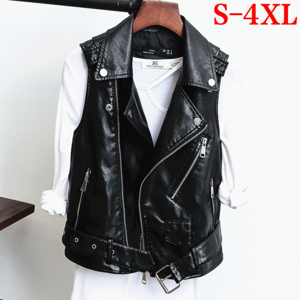 Μοντέρνο γυναικείο γιλέκο με κολάρο σε σχήμα V από οικολογικό δέρμα