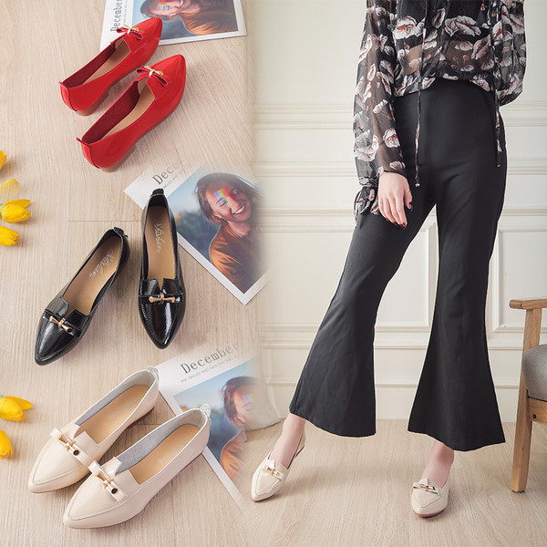 Mocasini de dama din piele lacuita in trei culori - model ascutit