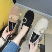 Mocasini de dama din puf cu decor in trei culori