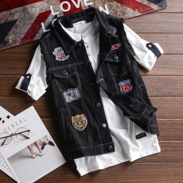 Ανδρικό  τζιν γιλέκο  σε λευκό και μαύρο χρώμα