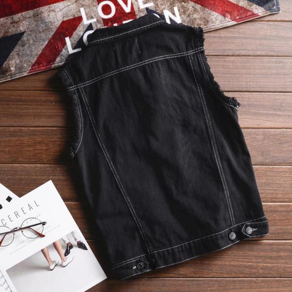 Ανδρικό  τζιν γιλέκο  σε λευκό και μαύρο χρώμα