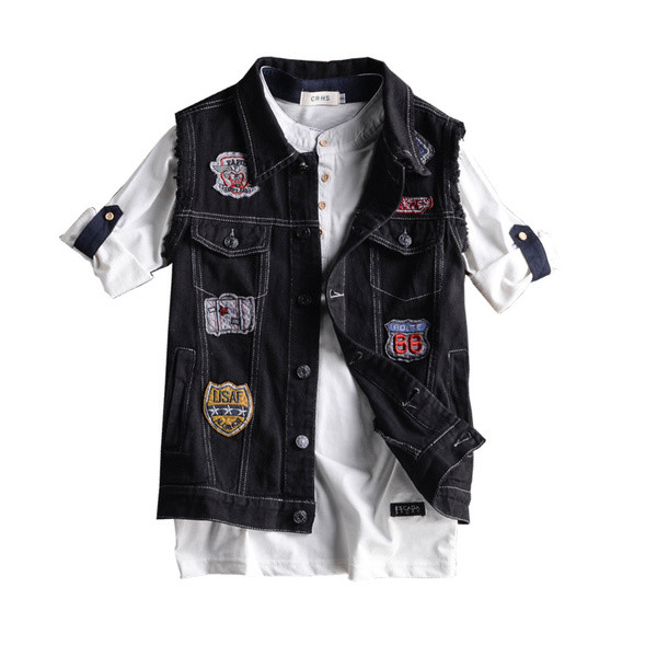 Ανδρικό  τζιν γιλέκο  σε λευκό και μαύρο χρώμα