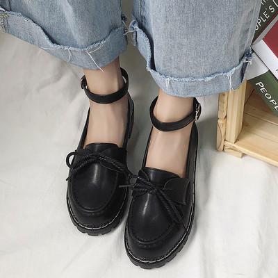 Mocasini de dama in negru cu curea si sireturi - doua modele