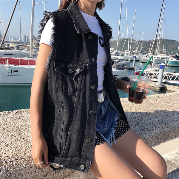 Vesta de dama moderna model lung cu buzunare de culoare inchisa