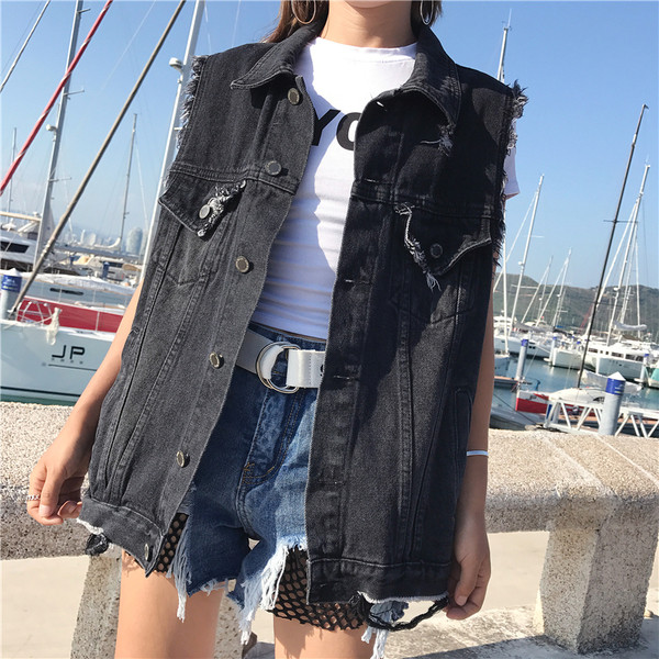 Vesta de dama moderna model lung cu buzunare de culoare inchisa