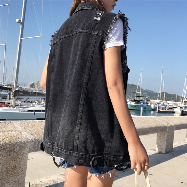 Vesta de dama moderna model lung cu buzunare de culoare inchisa