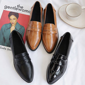 Mocasini eleganti de dama din piele ecologica de culoare negru si maro - model ascutit