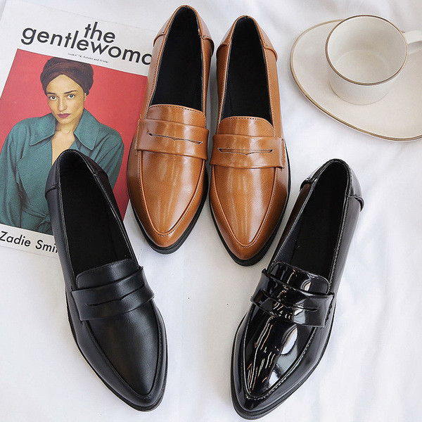 Mocasini eleganti de dama din piele ecologica de culoare negru si maro - model ascutit