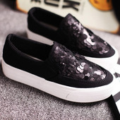 Mocasini casual dama cu paiete in alb si negru