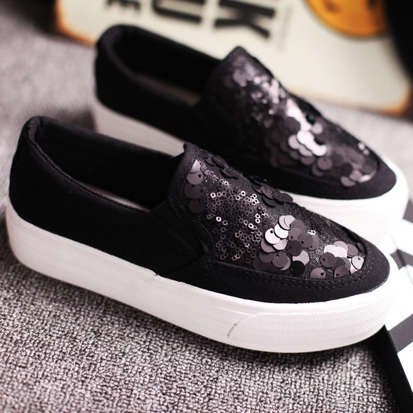 Mocasini casual dama cu paiete in alb si negru