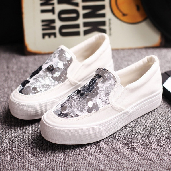 Mocasini casual dama cu paiete in alb si negru